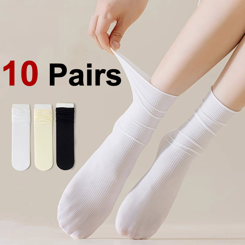 10 pares de calcetines de longitud media para mujer, calcetines informales transpirables, suaves, cómodos, ligeros, versátiles, a la , en blanco y negro, colores sólidos