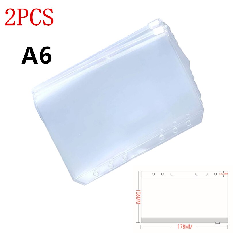 KDD Binder Pockets A5/A6/A7 Binder Loose Leaf Bag Clear Zipper Folders For 6-Ring Notebook Binder Pouch Document Filing Bags: A6 2PCS