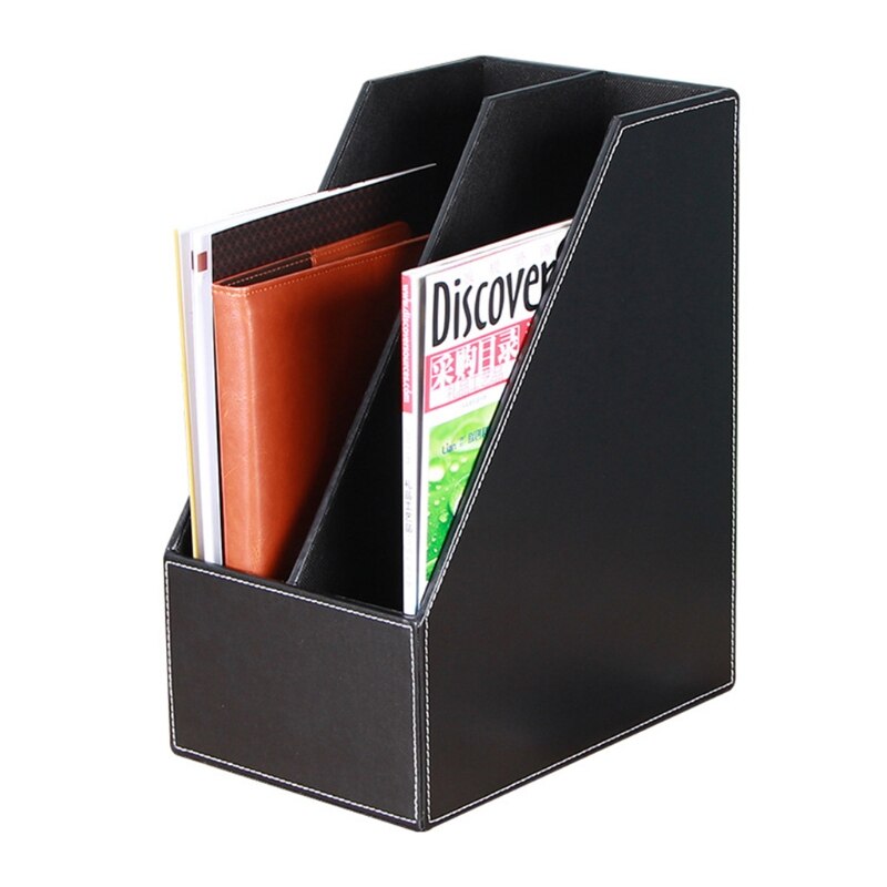 2 Slots PU Leather File Holder Magazine Rack Newspapers Organizer Cabinet Documents A4 Paper Storage Tray for Office