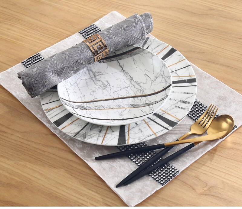 European Marble Texture Plates Ceramic Dinner Set Bone China Dessert Plate Steak Noodles Salad Snack Cake Plates Tableware