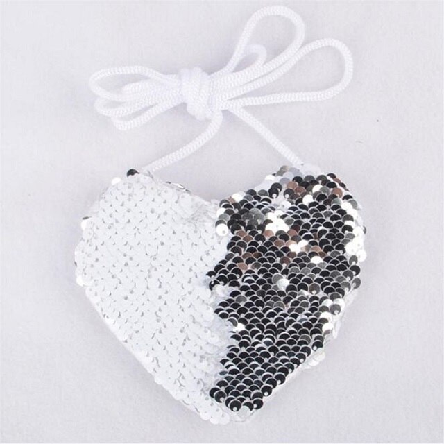 Explosion Sequins Lanyard Bag Girl Coin Purse Child Diagonal Shoulder Package Kids Loving Heart Sequins Mini Coin Purse