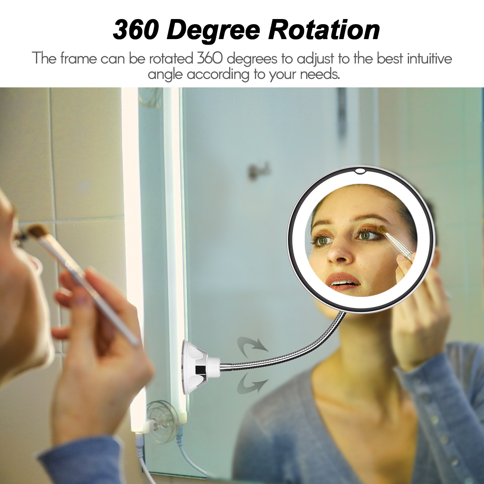 Miroir de maquillage LED avec lumière Led, Flexible, grossissant 10X, cosmétique, miroirs de vanité pour chambre à coucher, salle de bains