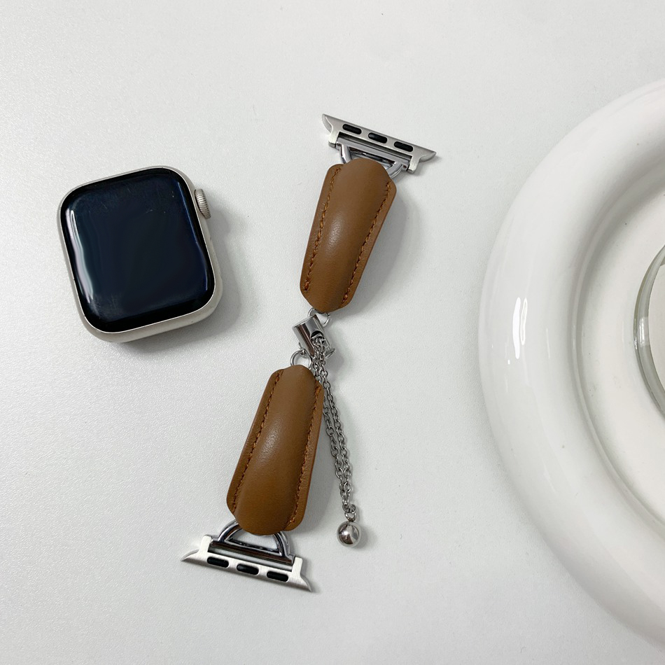 Luksus d-læderrem til apple watch series 10 9 8 7 6 se 5 4 3 38/40/41/42/44/45/46mm iwatch ultra 2 49mm rem metalarmbånd: Xs / Hvid