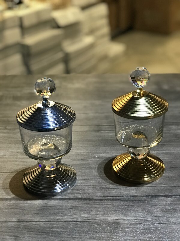 Metall piedestal glas dekorativ sockerskål tek 1 st