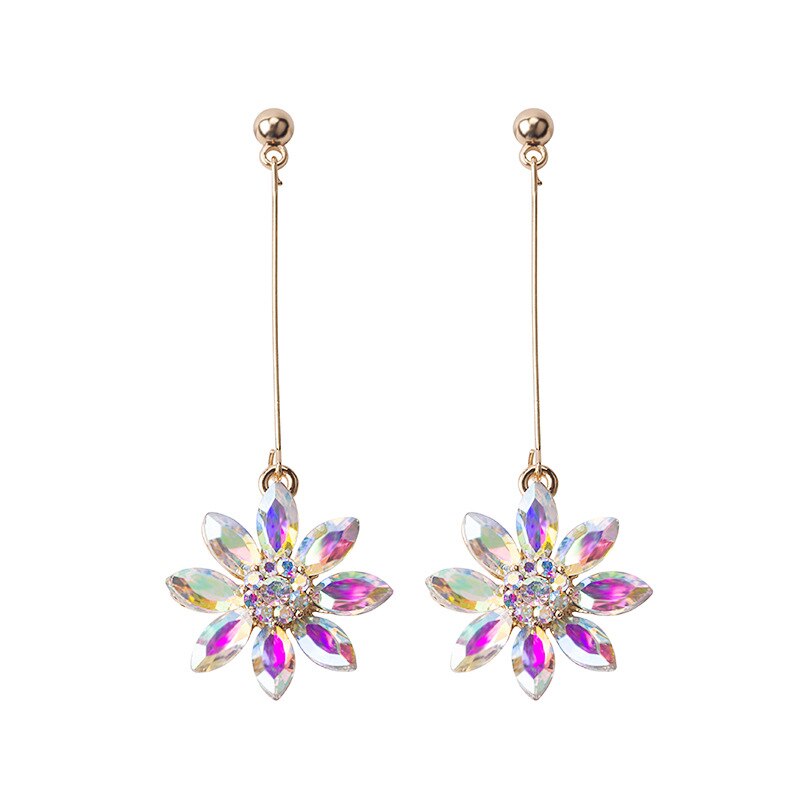 Dolce Elegante Cz Petalo di Fiore Orecchini A Pendaglio Per le donne Lucido Coreano Delicato Zircone Orecchino Lungo Ciondola Gli Orecchini Dei Monili di Lusso: Colorful