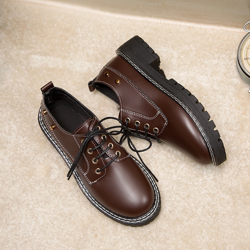 Brune oxfords kvinder bløde lædersandaler kvinder sorte vintage sko loafers platform sandeler brune oxfords til kvinder