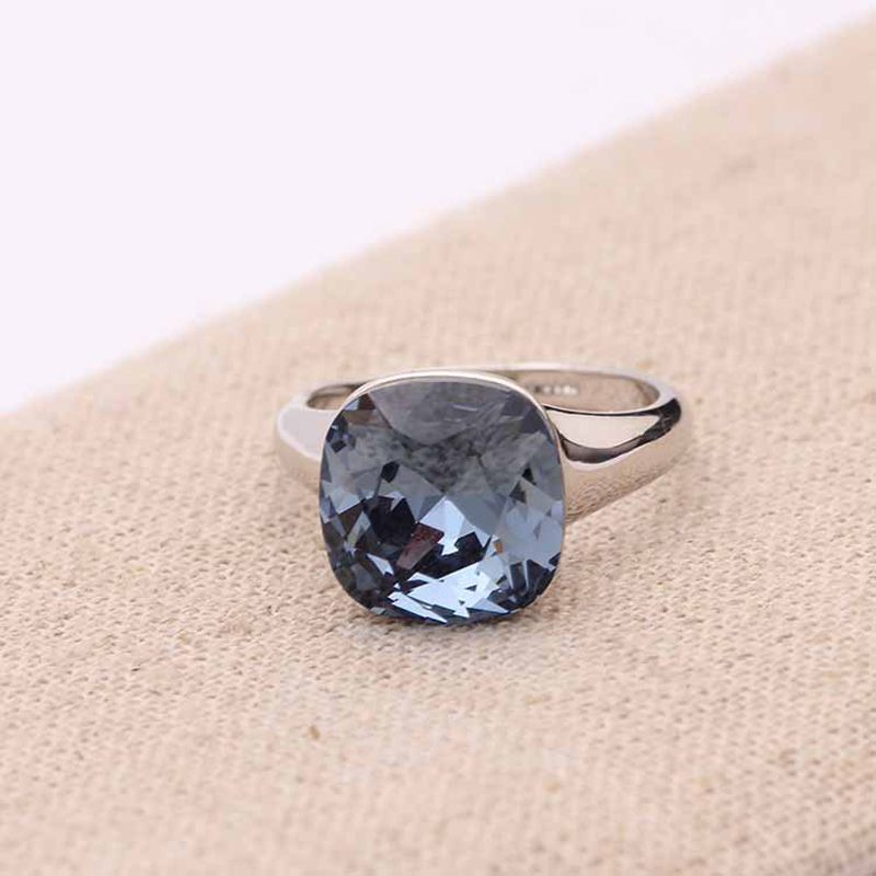 MOONROCY Silver Color Austrian Square Purple Crystal Wedding Engagement Ring for Women