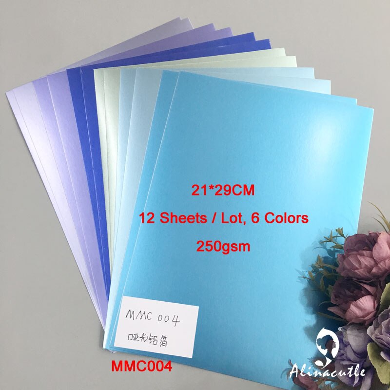 6 colors x 2sheet Cardstock Paper Card Stock Blue Satin A4 250gsm Scrapbooking paper pack craft pad Alinacraft