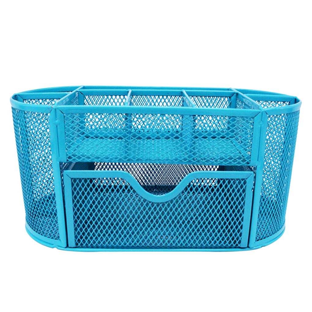 Trieur de bureau multi-fonctionnel 9 tiroirs, en métal maillé, pot à stylo, boîte de papeterie, boîtier, fournitures scolaires, accessoires: Bleu