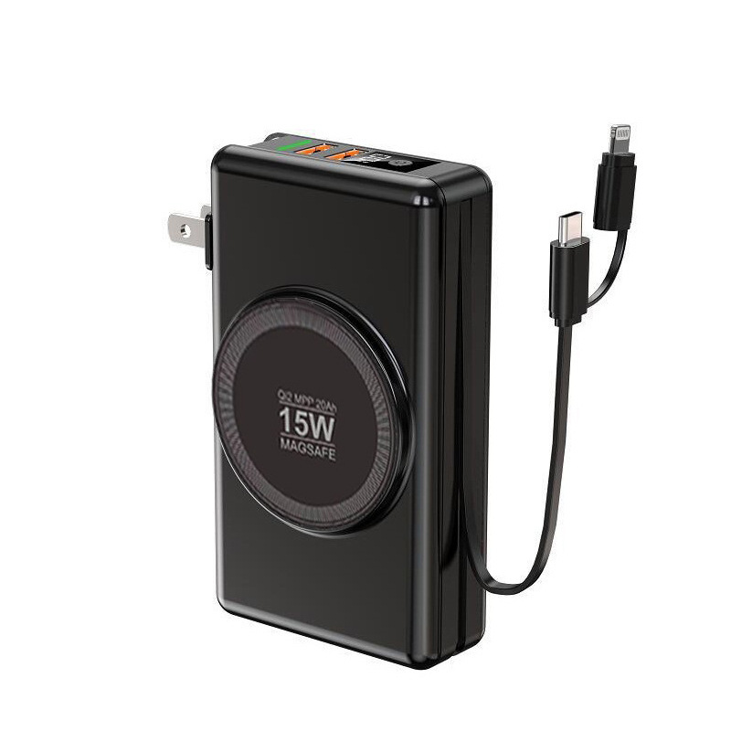 5 in 1 Magsafe Power Bank, 20000 mAh PD22.5W Qi2 draadloze magnetische snellader met ingebouwde kabel, reisbatterij voor iPhone