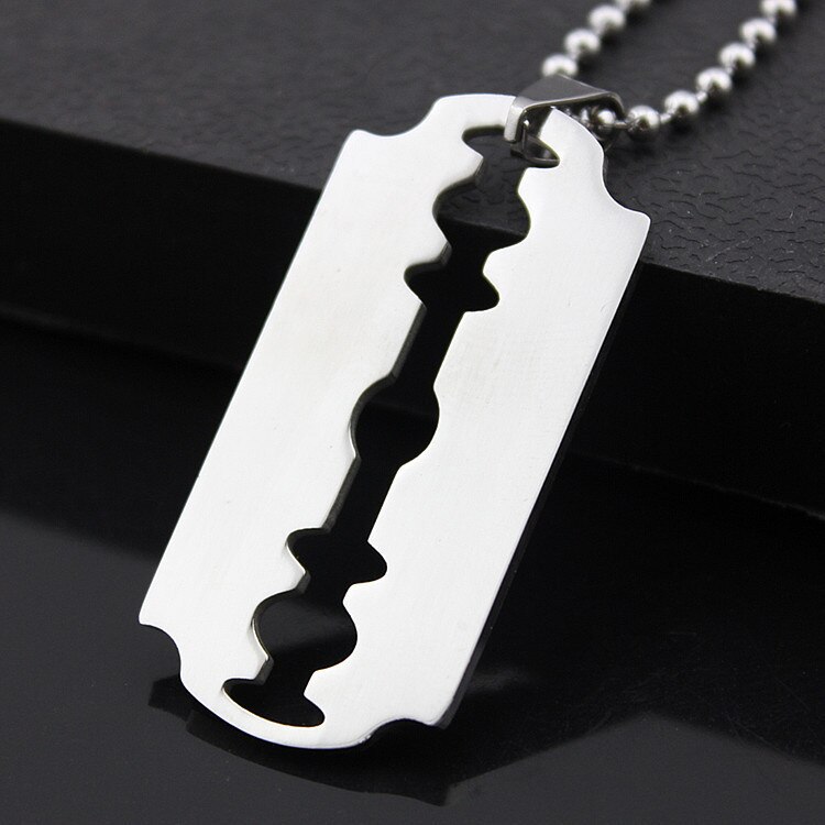 Stainless Steel Safety Blade Razor Pendant Necklace Punk Hiphop Jewelry for Men Boys