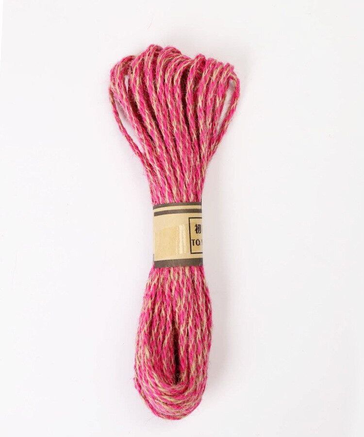 10 Meters Natural Burlap Jute Double Color Twine Cord Hemp Rope Party Wedding Wrapping Cords Thread DIY Home Craft Decor: hot pink