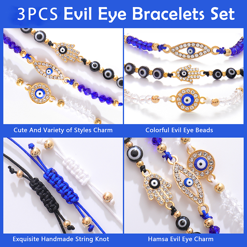Pulseras turcas contra el mal de ojo para hombres y mujeres, tobillera trenzada de amistad, de protección hecho a mano, joyería de deseo de la suerte, 2-3 piezas por juego