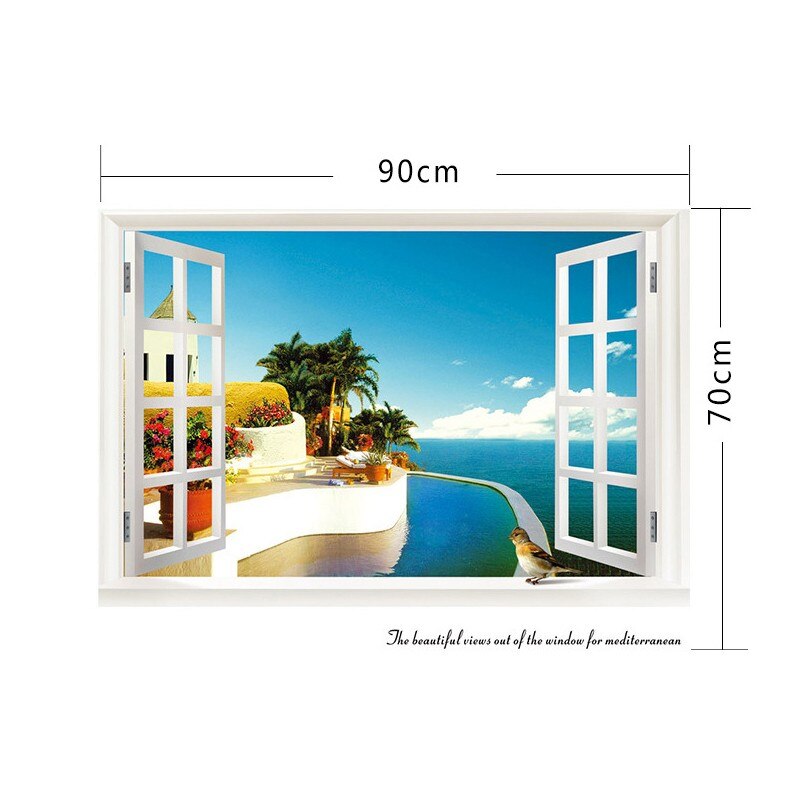 3d mediterranean style window wall stickers for living room wall art decor posters diy pvc decals