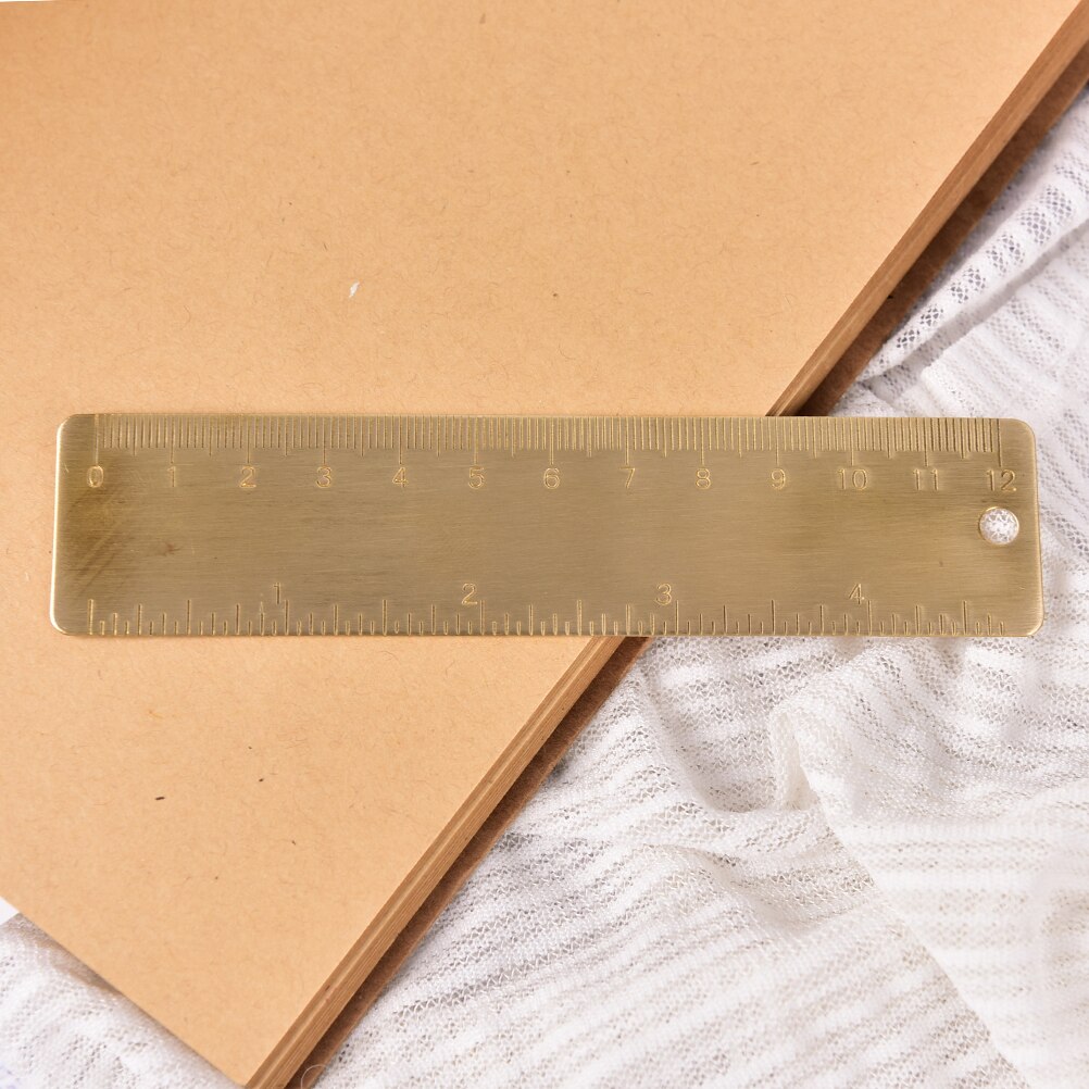 1pc 12cm holdbart metal messing vintage bekvemmelighed centimeter tommer dobbelt skala lineal bogmærker