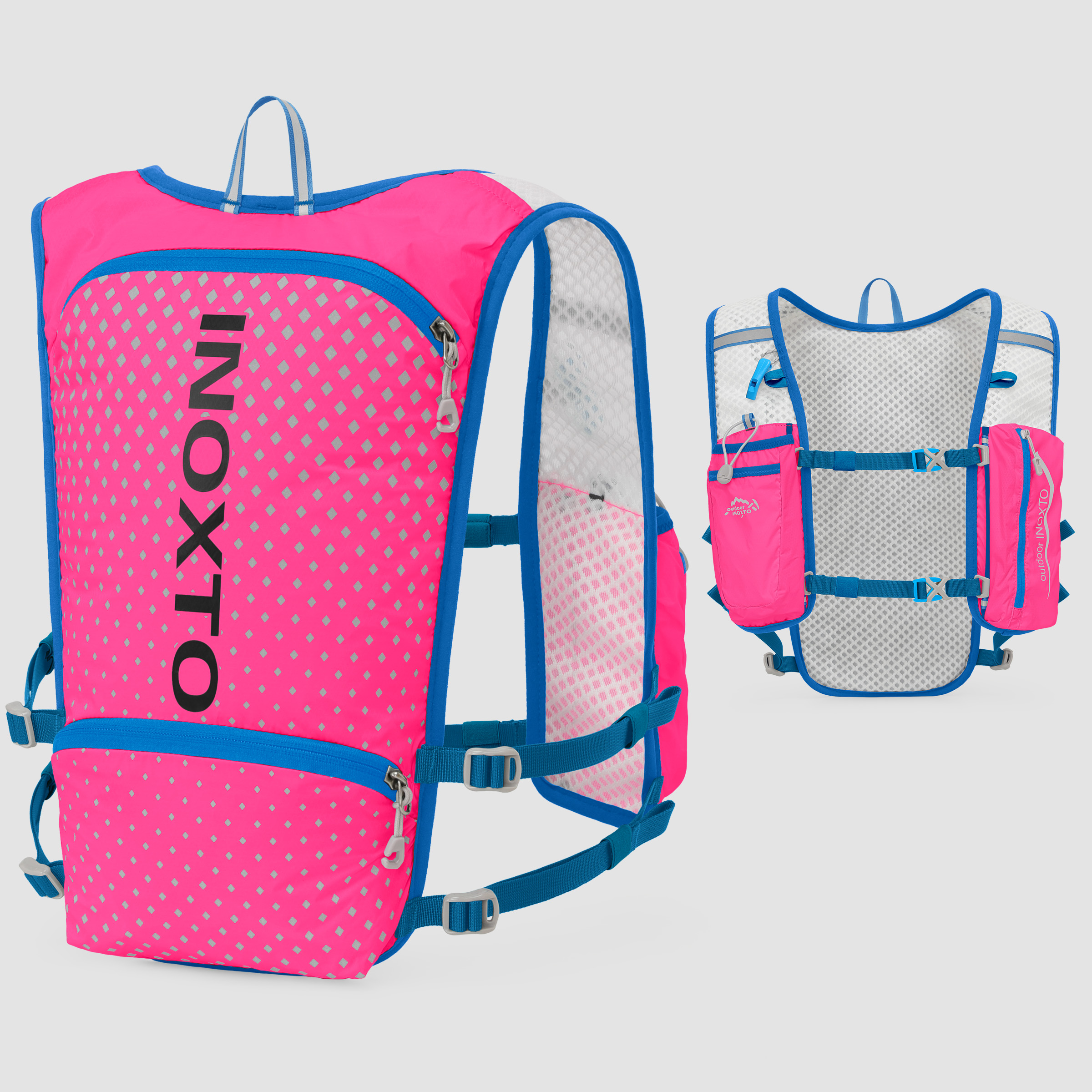 Reflektierende Weste für Damen und Herren, verstellbarer Brustgurt, Lauf-Trinkweste, leichter reflektierender Trinkrucksack: Rosa Farbe