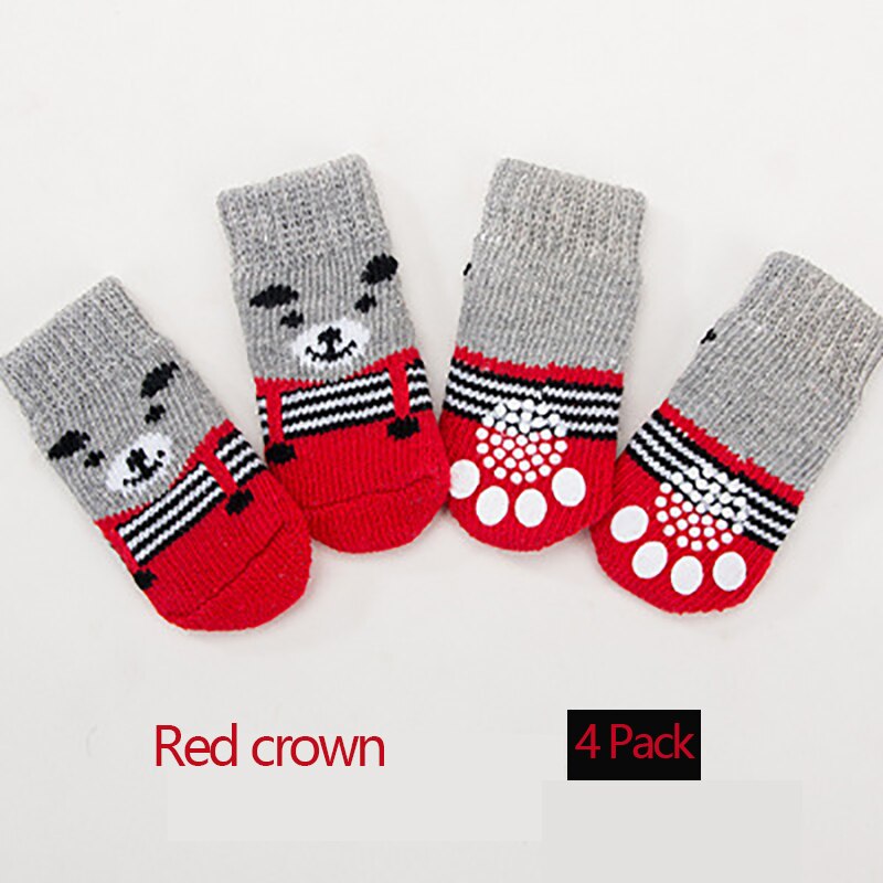 4 Pak Huisdier Sokken Antislip Bodem Puppy Hond Sokken Hond Voet Cover Teddy Poedel Katoenen Sokken voor Honden Sokken Bulldog: red bear / L