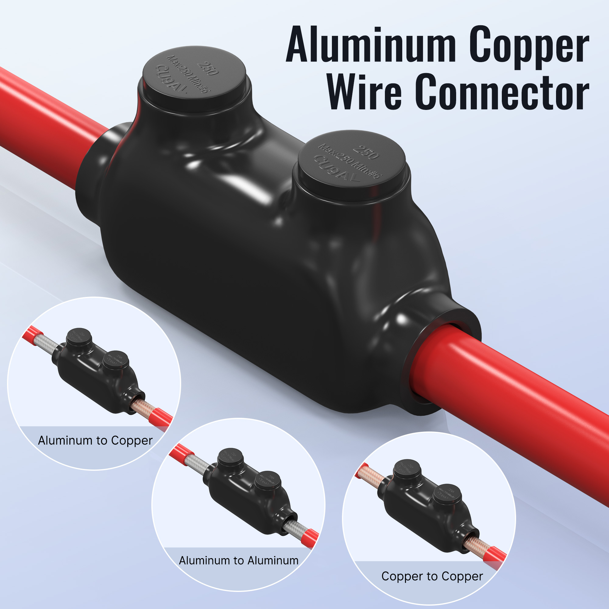 Aluminum Wire Connectors 250-6AWG Splice Connector/Reducer Insulated Inline Splice Connector 5/16" Slotted Allen Hex Insulated