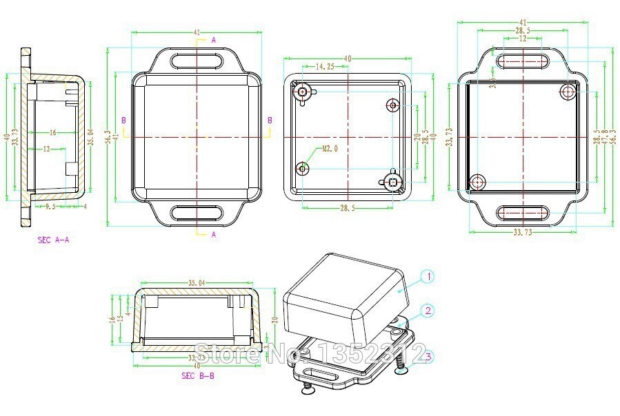 6 pcs/lot 41*41*20mm plastic project box for electronic wall mount plastic enclosure for pcb abs DIY junction box