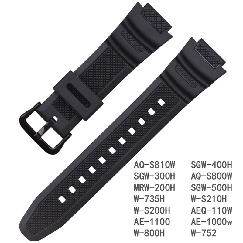Bracelet En Silicone pour Casio AE-1000w AQ-S810W SGW-400H/SGW-300H Bracelet En Caoutchouc Boucle Ardillon Bracelet Montre Bracelet de Poignet Noir