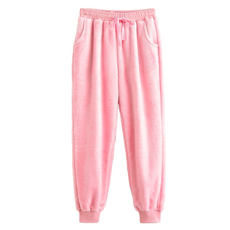 KLV Women Men Autumn Winter Pajamas Pants Lounge Wear Pajamas Thicken Loose Coral Fleece Pants Sleep Pajamas Lounge Pants: Female Pink / L