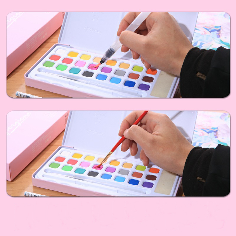 24 farver solid akvarel maling sæt gennemsigtig akvarel pigment tin æske til kunstner skole studerende acuarelas  e20