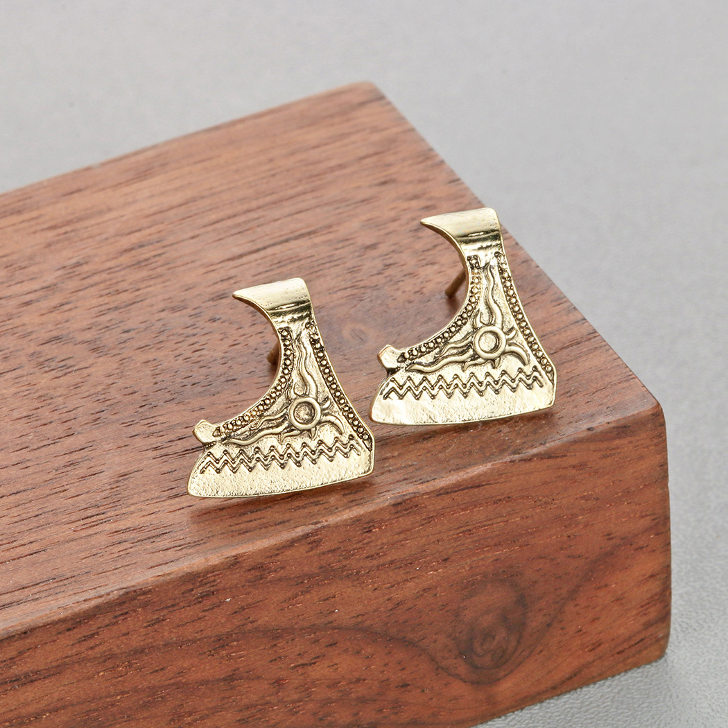 QIAMNI Vintage Valknut Viking Axe Male Stud Earrings Bijoux Pagan Amulet Viking Hip-hop Slavic Jewelry Christmas