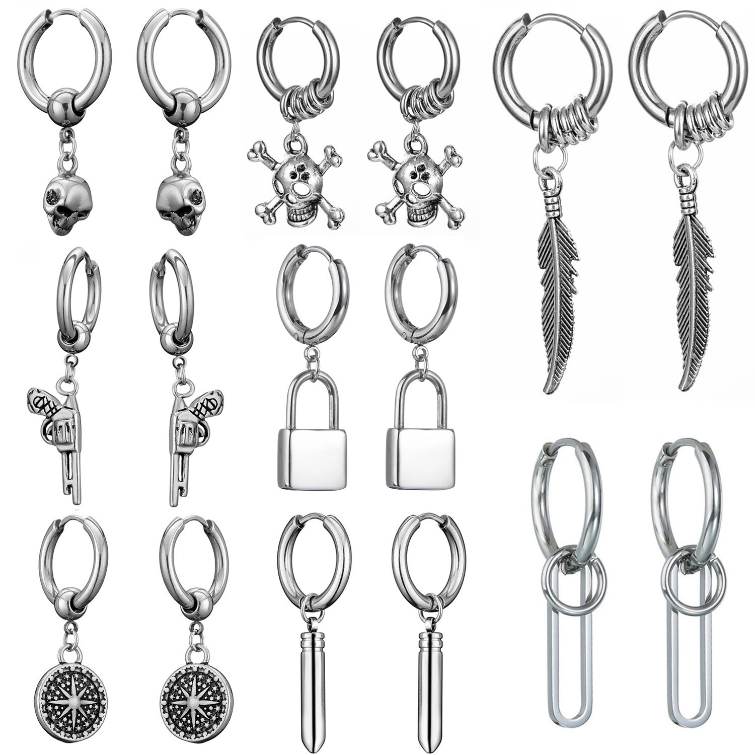 Vintage Skull Earrings for Women Goth Hoop Earrings Men Party Jewelry Aretes De Mujer Punk Piercing Stainless Steel Earrings