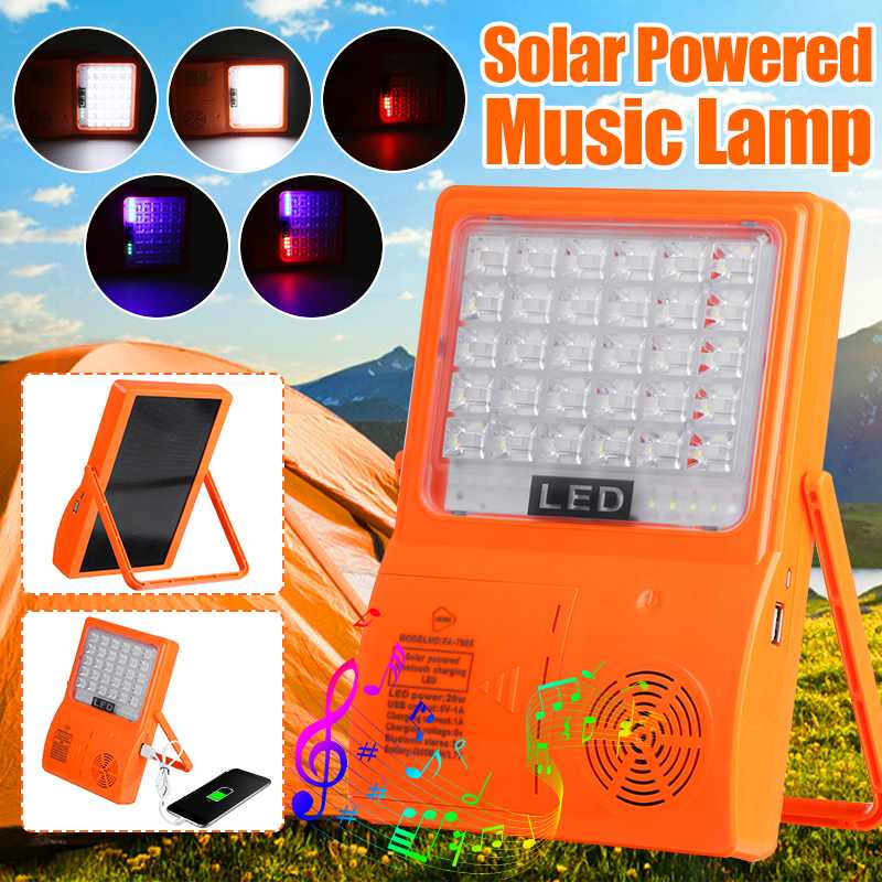 45 led multifunktionel bærbar solcelledrevet bluetooth musiklampe opladelig 5 tilstande udendørs camping nødbelysning