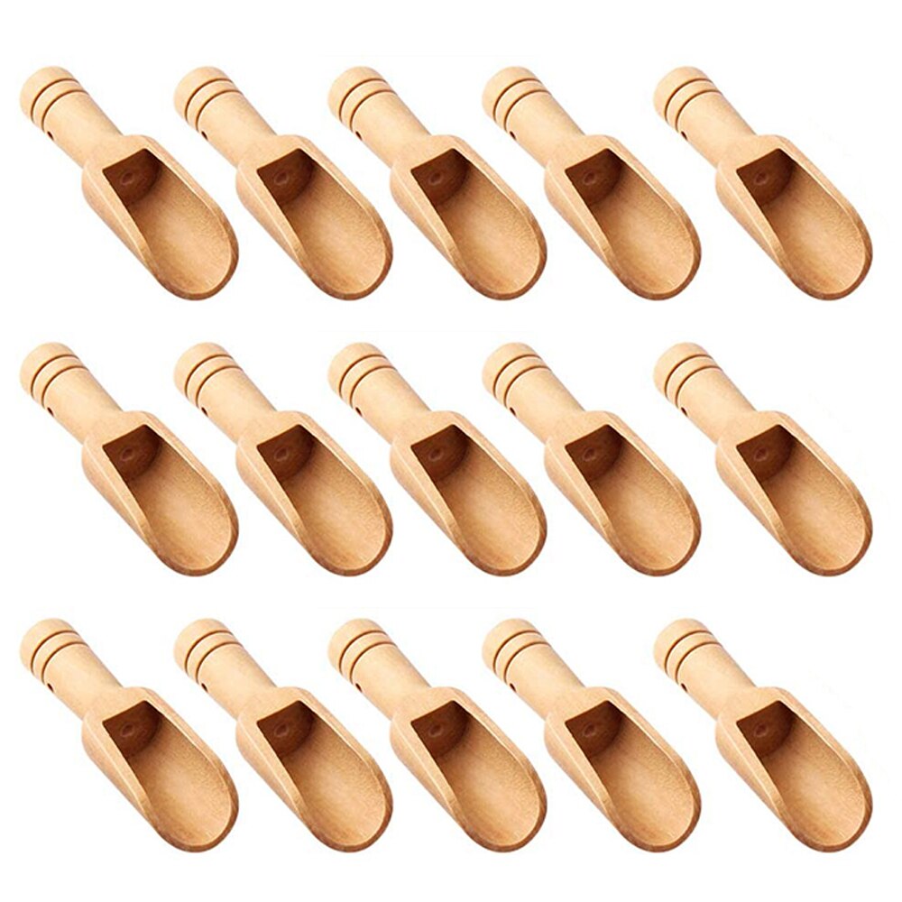 Obelix Mini Wooden Spoon, Mini Bath Salt Spoon, Wooden Candy Spoon, Washing Powder Spoon Set Baby Spoon For Home (3 Inches Long): 15PCS