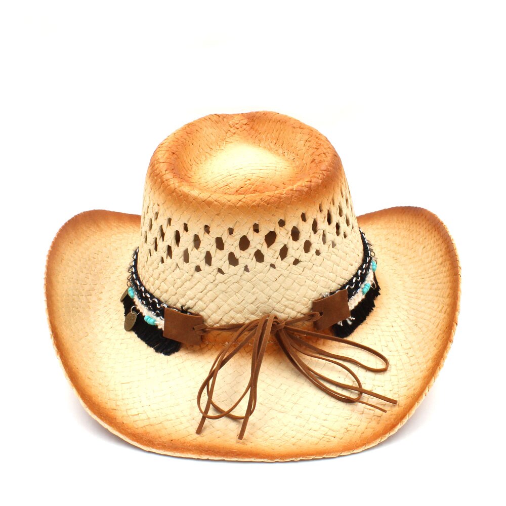 100%  dames heren western cowboyhoed met assel lint stro dame vader strand zon sombrero pet mesh cowgirl jazz hoed maat 58cm