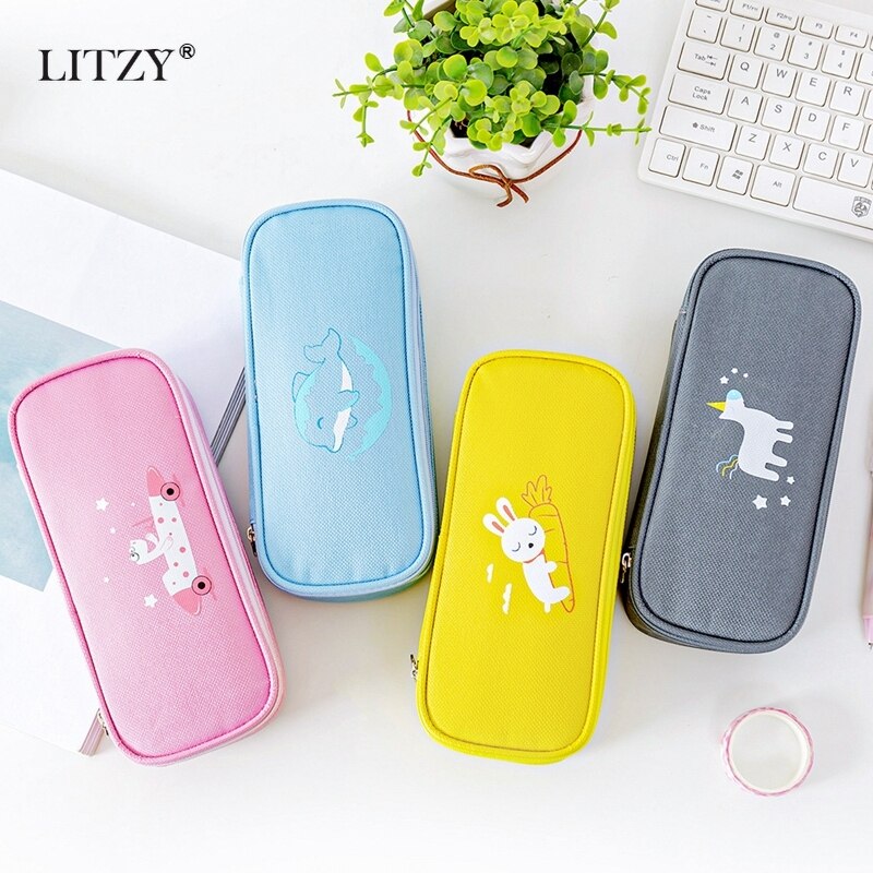 Kawaii unicorn pennfodral djur kanin delfin pennfodral för pojkar flicka stor kapacitet canvas pennlåda brevpapper skolmaterial