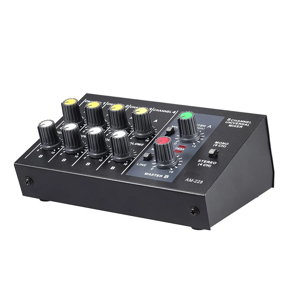 AM-228 Ultra Compact Audio Sound Mixer Mixing Console Low Noise 8 Channels Metal 6.35mm Interface Studio Mixer
