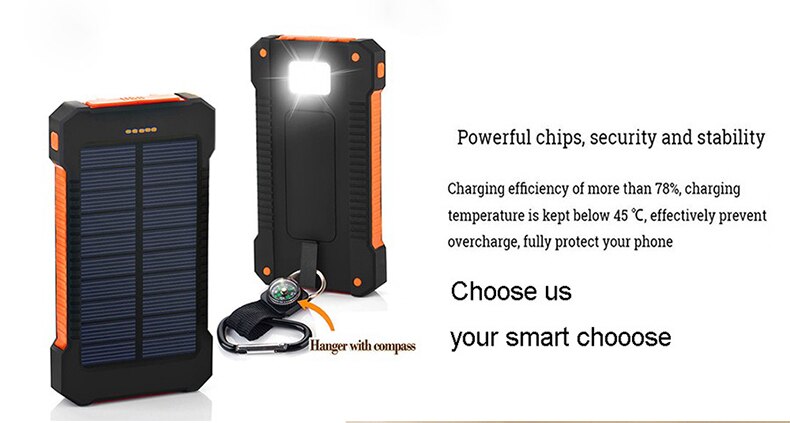 Top Solar Power Bank Waterdichte 30000mAh Solar Charger USB Poorten Externe Lader Powerbank voor Xiaomi Smartphone met LED Licht