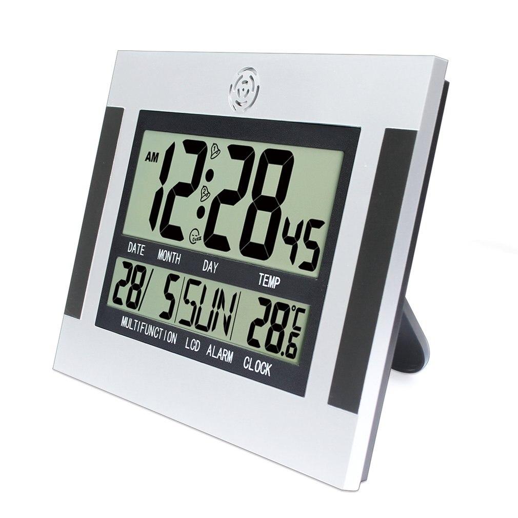 Digital Desk Wall Alarm Clock with Thermometer & Calendar Multifunction Silent LCD Digital Large Screen Electronic Alarm Clock