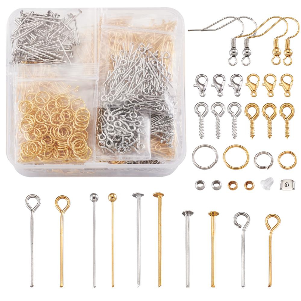 Conjunto de alfileres de cabeza de bola de latón, oro rosa, alfileres con ojetes, alfileres de cabeza plana, accesorios para abalorios, collar artesanal, pendientes, fabricación de joyas, 300: Set