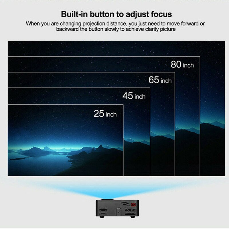 HD Neat Portable Pocket Projector Support 1080P Built-in Stereo Speaker for Home Office FKU66