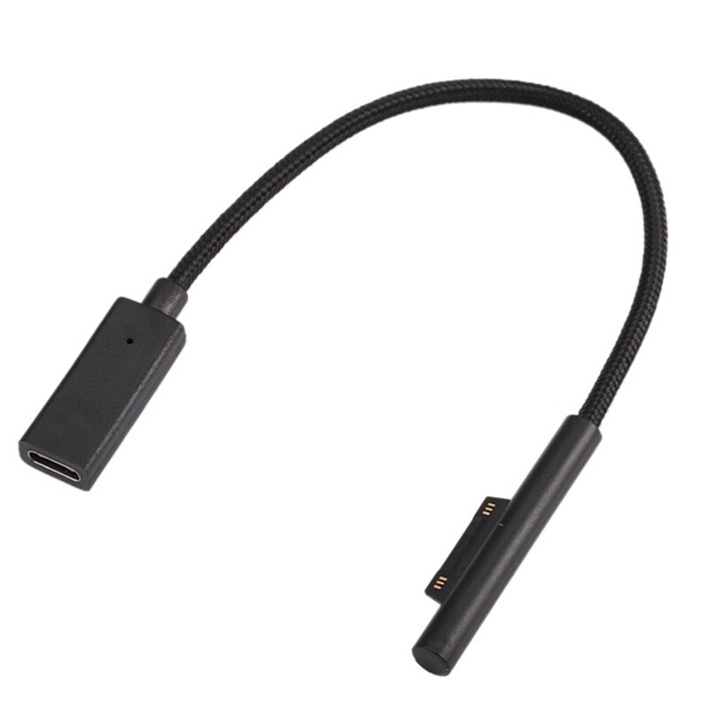 0.2m fêmea USB-C cabo de carregamento para a superfície pro 6/5/4/3 portátil de superfície 1/2, 45w 15v pd náilon trançado cabo de carregamento