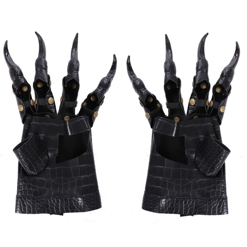 Halloween Dragon Claw Handschoenen Metalen Bezaaid Lange Nagels Kunstmatige Lederen Wanten 23GE