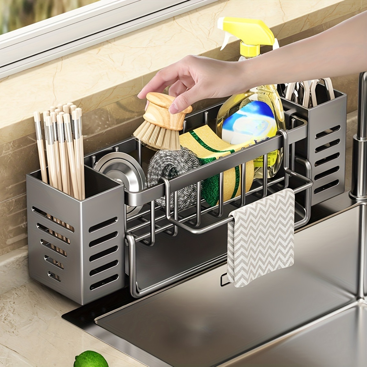 Selbst entleerende Spüle Regal Abtropffläche Küchen spüle Caddie Abfluss Regal Seife Geschirrs pül schwamm Halfter für Küchen spüle Veranstalter küchen organizer