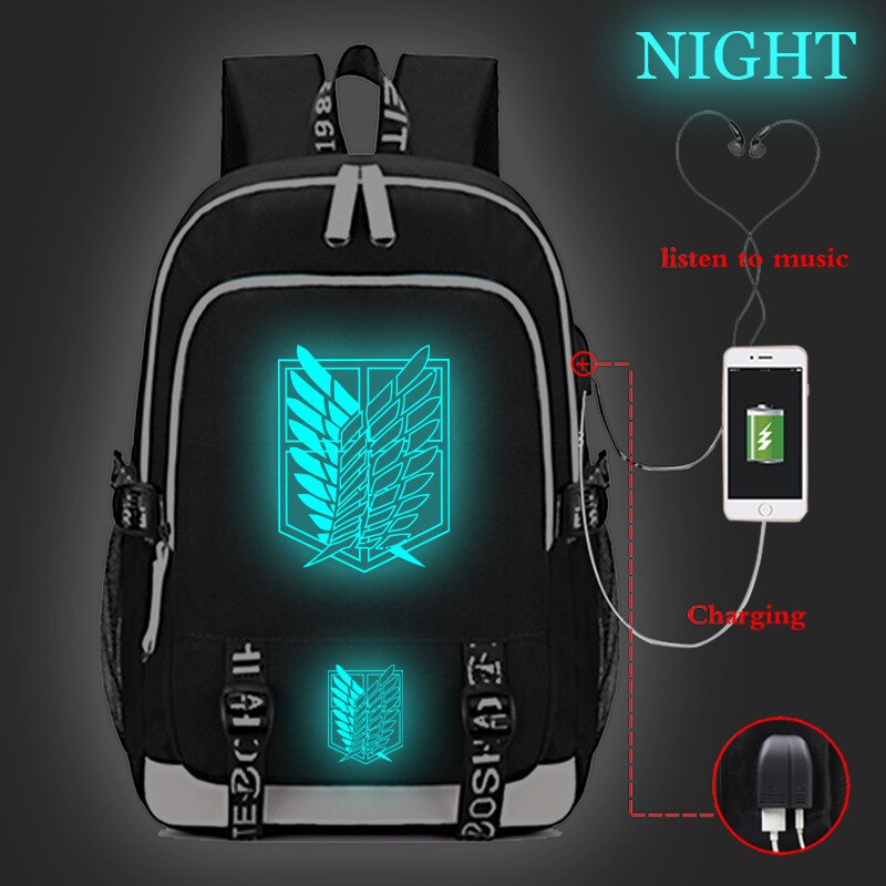 Ataque en Titán luminoso USB carga mochila de de ataque en Titán mochila de estudiantes niños niñas mochila