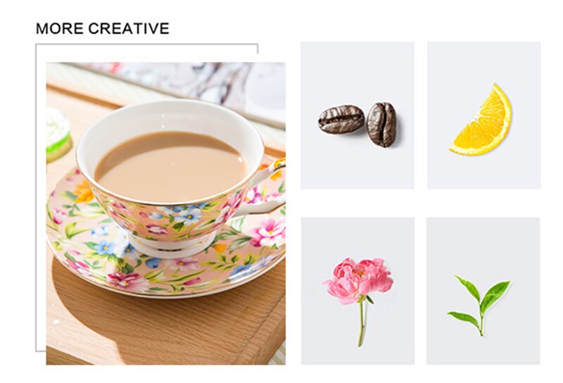 British Style Flower Bone China Coffee Cup and Saucer Set High-end Afternoon Tea Pastoral Style Flower Tea Cup