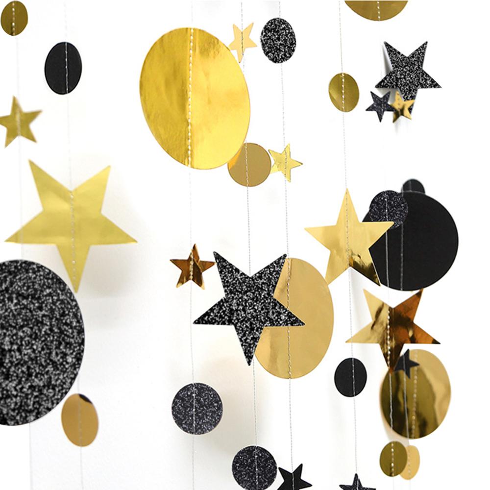 Jul 4m rund skive efterår tema hængende banner bunting fest klasseværelse fødselsdag indretning ornament hus vindue: Sort gylden