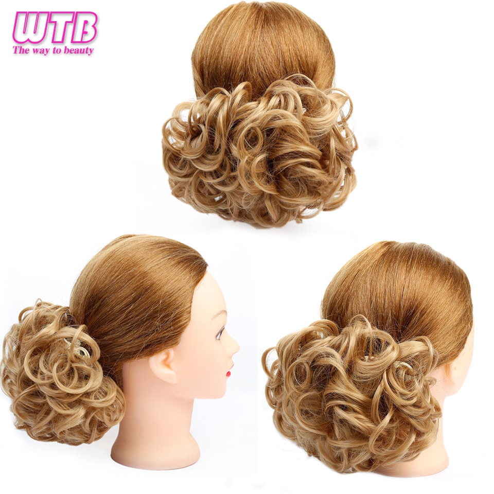 Wtb syntetisk bølget kam klip i hårstykker chignon elastik chignon hair extensions til kvinder hår tilbehør