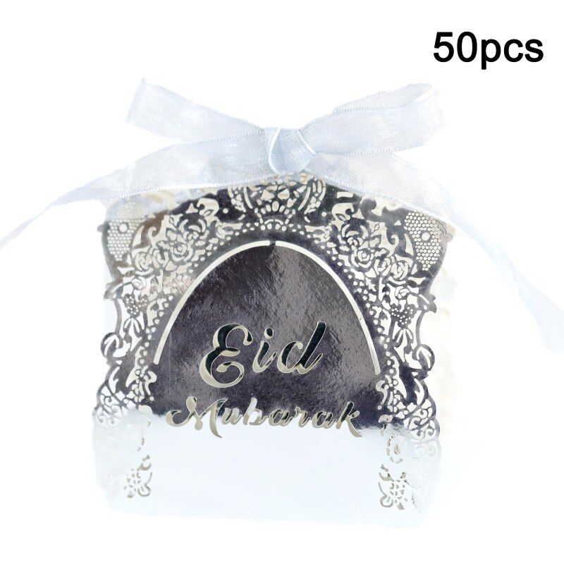 50pcs Eid Mubarak Candy Box Ramadan Decoration Hollow Wedding Party Favor Chocolate Boxes with Ribbons: S-1