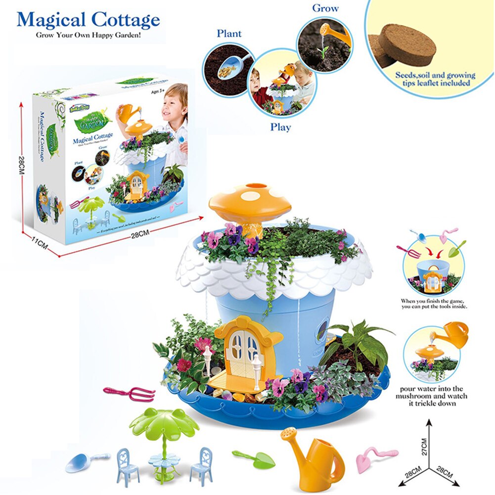 DIY Fairy Tale Garden Magic House Play House Planting Potted Garden Educational Pretend Toy Girl Birthday: Blue