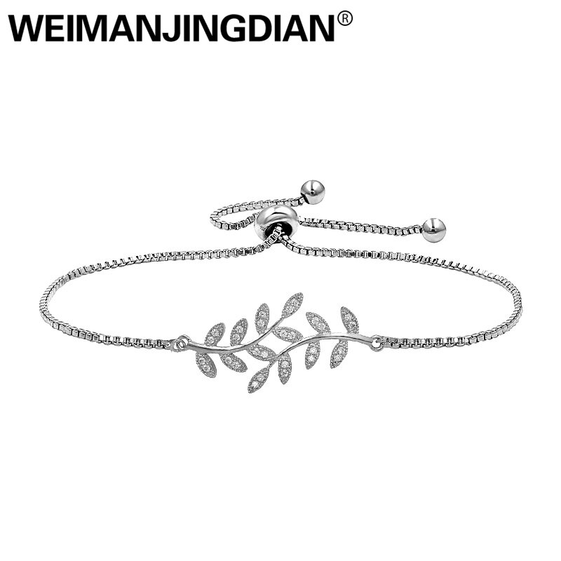 Weimanjingdian bladform kubikk zirconia cz bolo armbånd i måke / sølv farge belagt