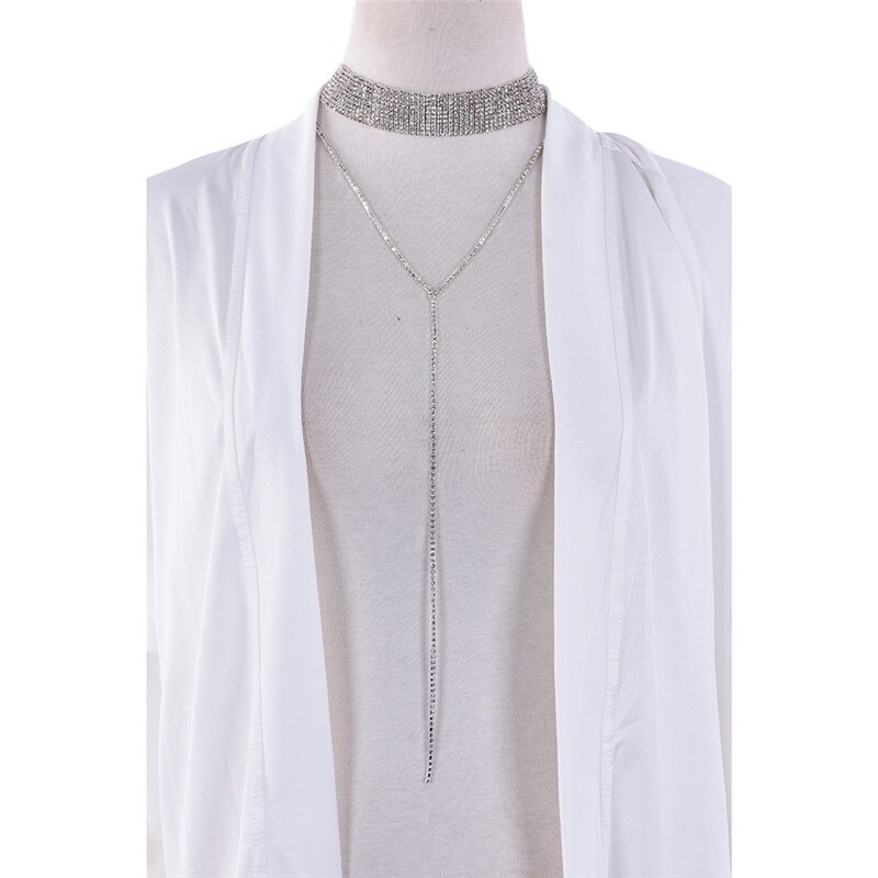 Collares de clavícula de mujer T Logan, gargantilla de cristal de lujo, Collar de diamante de imitación, Collar de joyería para mujer, 41 cm, 1 ud.: Plateado de plata