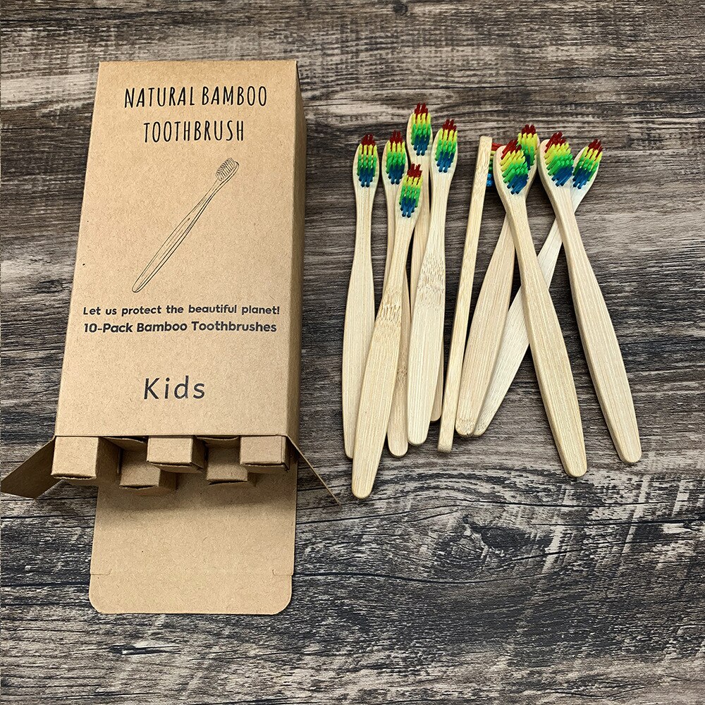 10Pcs Kinderen Kleurrijke Tandenborstel Natuurlijke Bamboe Tandenborstel Set Zachte Haren Houtskool Tanden Eco Bamboe Tandenborstels Oral Care: Colorful-10pc