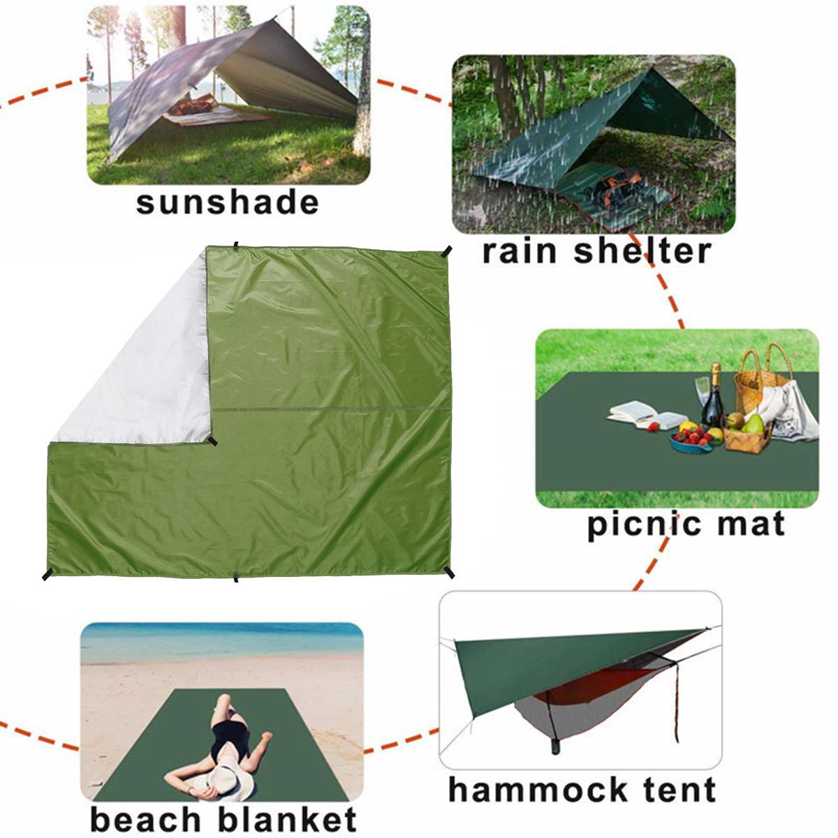 3x3m Awning Waterproof Tarp Tent Shade Ultralight Garden Canopy Sunshade Outdoor Camping Hammock Rain Fly Beach Sun Shelter
